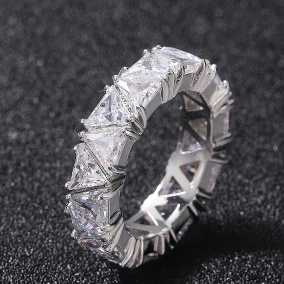 Shiny Triangle CZ Silver Plated Trendy Eternity Ring for Women L211